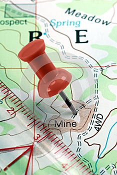 Push Pin on Topographical Map photo