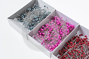 Push pins on white background