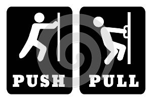 Push and Pull door sign on black background