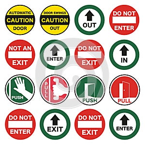 Push and pull to open door plates. Background sticker. Vector illustration
