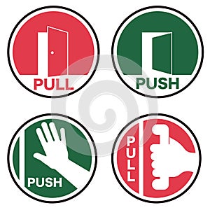 Push and pull to open door plates. Background sticker. Vector illustration