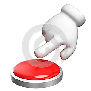 Push The Red Button. 3D rendering on white background