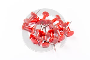 Push red pins isolated on white background