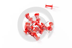 Push red pins isolated on white background