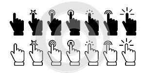 Push touchscreen icon. Touch vector icon set. Flat touch icon for concept design. Isolated vector icon. Click arrow. Cursor icon.
