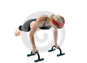 Push up fitness bars woman exercising