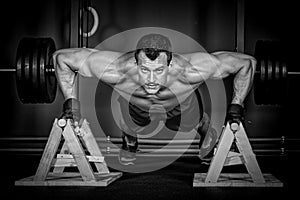 Push up man doing crossfit fitness training