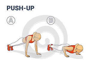 Push-Ups Exercise. Sporty Girl Silhouettes Colorful Concept.