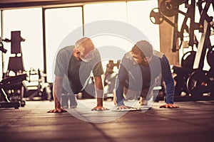 Push-ups at gym.