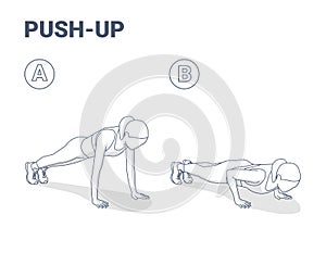 Push-Ups Home Workout Exercise Woman Silhouette Guidance Illustration photo