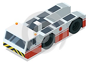Pushback tractor. Isometric airport vehicle. Transport icon