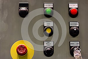 Pushbuttons and switches on the control panel