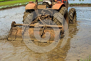 Pushcart,tractor agriculture dig the ground plant a tree.