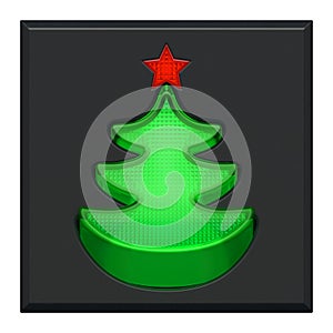 Pushed lighting button with indicator light as green New Year tree with red star