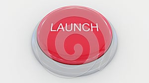 Pushing big red button with launch inscription. Conceptual 4K clip