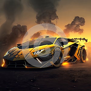 Pushing Limits: Capturing the Beauty of a Supercar Against the Sunset, generative ai