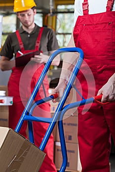 Pushing a manual trolley