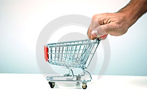 Pushing a shopping cart