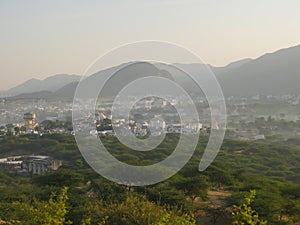 Pushkar City landscape Aerial View from Mountain