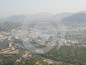 Pushkar City landscape Aerial View from Mountain