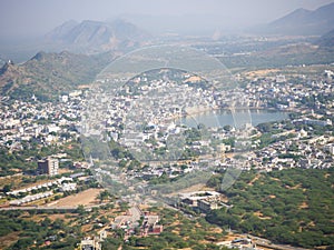 Pushkar City landscape Aerial View from Mountain