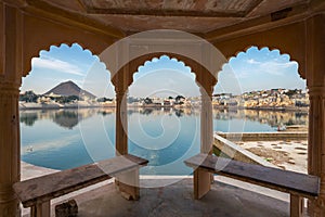 Pushkar lake after sunset, Pushkar, India