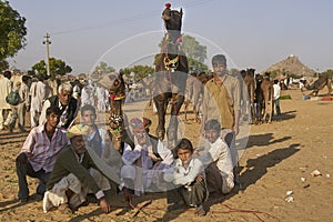 Family group at the Pushkar Fair in Rajasthan, India