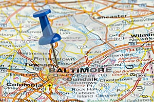 Pushpin in Baltimore Maryland USA Map photo