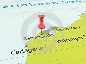Pushpin on Barranquilla map