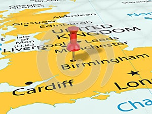 Pushpin on Birmingham map