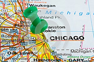 Pushpin in Chicago Map