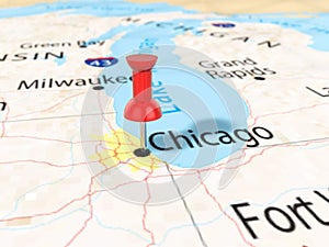 Pushpin on Chicago map