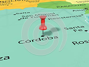 Pushpin on Cordoba map
