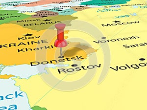 Pushpin on Donetsk map photo