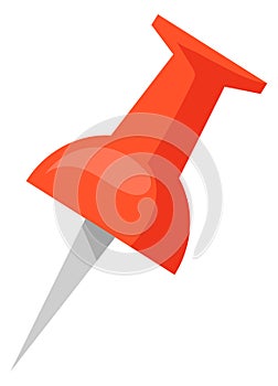 Pushpin icon. Red plastic thumbtack cartoon symbol