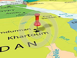 Pushpin on Khartoum map