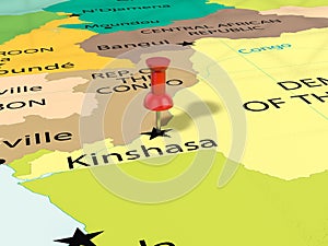 Pushpin on Kinshasa map