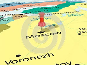 Pushpin on Moscow map