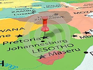 Pushpin on Pretoria map