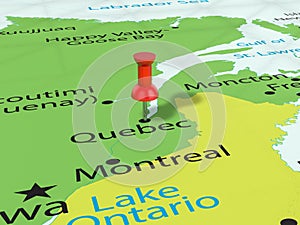 Pushpin on Quebec map