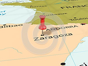 Pushpin on Zaragoza map