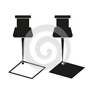 Pushpins holding notes. Stationery items Vector. Attached papers illustration. Office pins graphic.