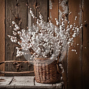 Pussywillow Bouquet in Wicker Basket