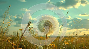 Pusteblume - Close-up of a Beautiful Dandelion Flower in a Field