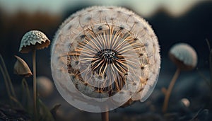 Pusteblume, Delicate dandelion on dark background, generative ai