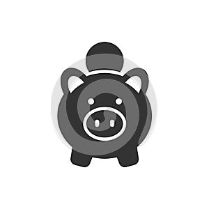 Put coin in piggy bank black icon on white background