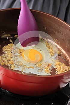 Put Egg on Red Pan, Cooking Process in the Kitchen