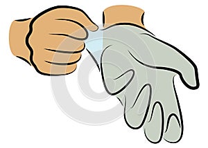 Put rubber gloves on your hands. Hygienic procedure. Disease prevention, good for health. Vector illustration