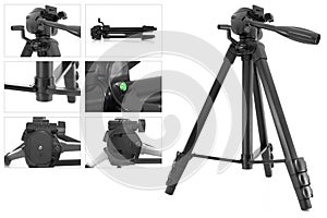 Put together black tripod isolated over white