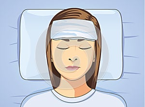 Put towel onto forehead for reduce fever